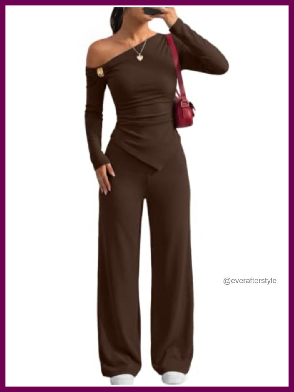 Women's 2 Piece Off Shoulder Asymmetrical Ruched Top & Wide Leg Lounge Set